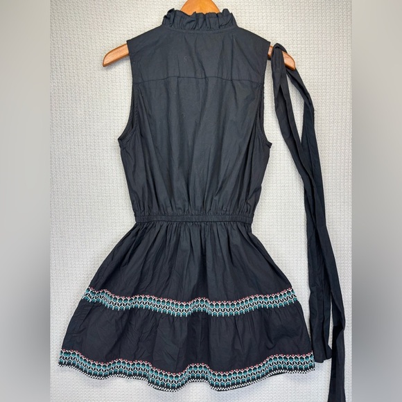 Sundays Mini Black Boho Sleeveless Poplin Dress Women Small Embroidered Belted - Picture 7 of 11